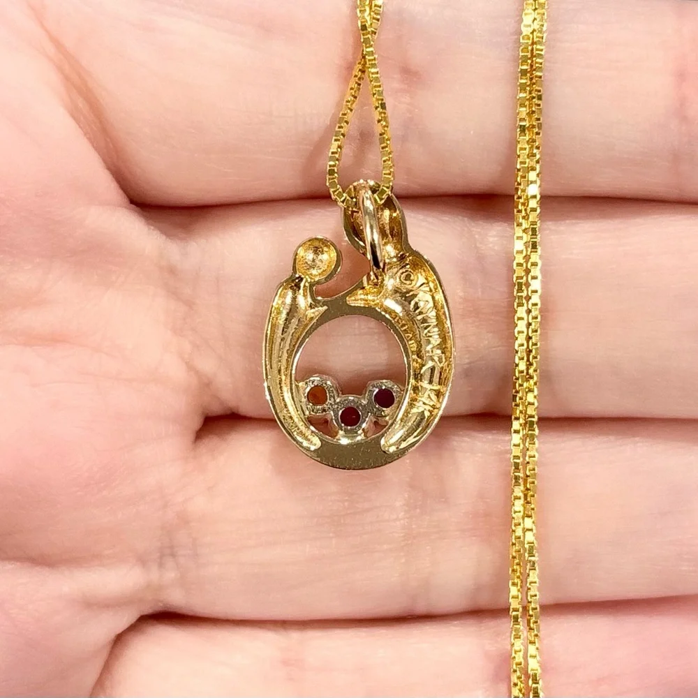 14K Kaynar three stone amethyst Ruby citrine vintage yellow gold open pendant - Picture 8 of 10